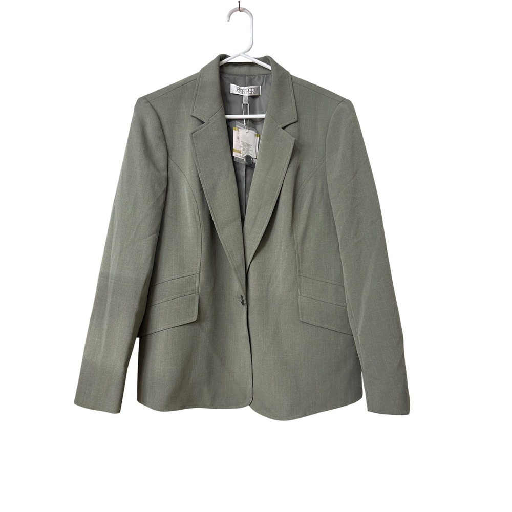 Kasper Womens Single Button Blazer Jacket Dark Sea Stone Green Size 14 NWT
